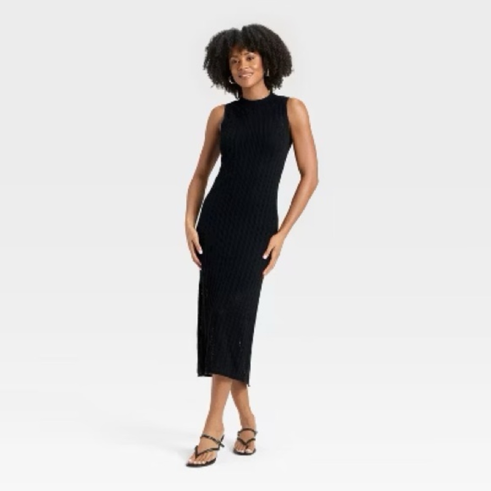 Black sleeveless midi dress Stretchy